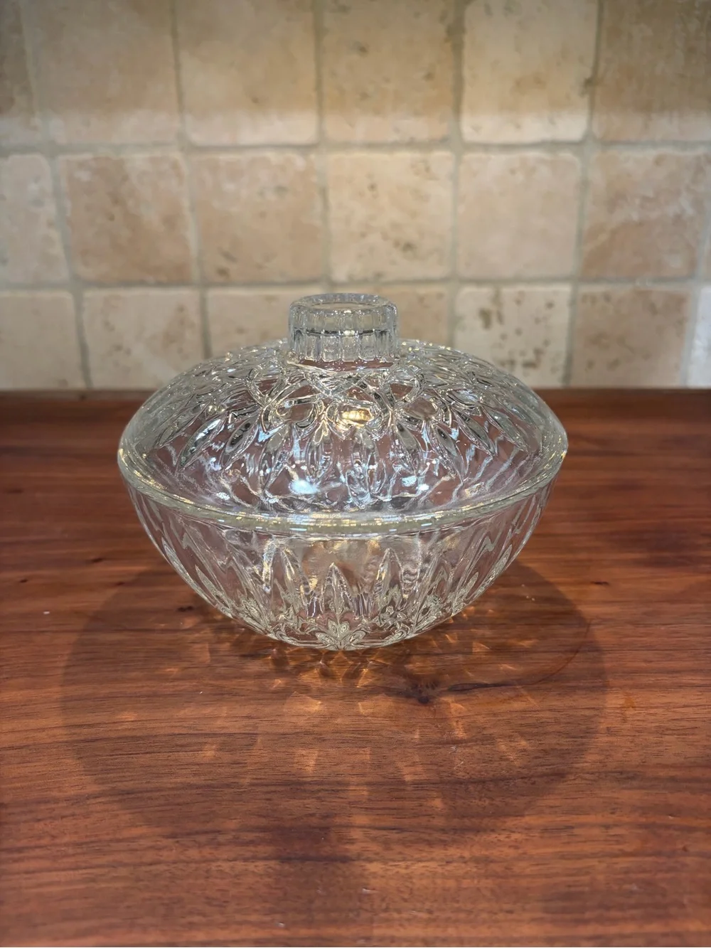 Clear Glass Covered Serving Bowl - Elegant Cut Glass Design